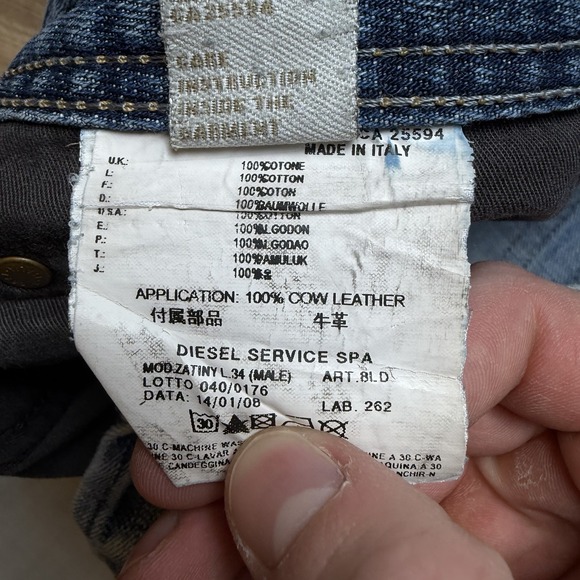 Diesel Zatiny Jeans Men 32x34 Blue Bootcut Italy Thrash Embroidery Faded 008LD - Picture 8 of 16